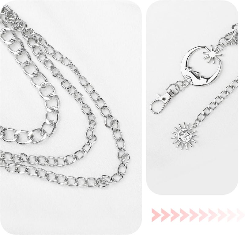 Pinsit Moon and Sun 3 Layered Metal Waist Chain Belt, Chain belt, Chain Belts for Women Dress Jeans(Silver) - Image 3
